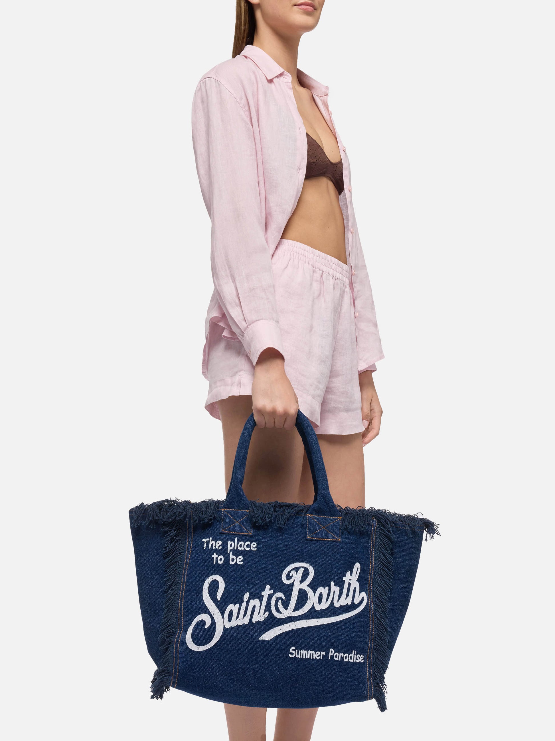 Dark denim fabric Vanity tote bag - MC2 Saint Barth