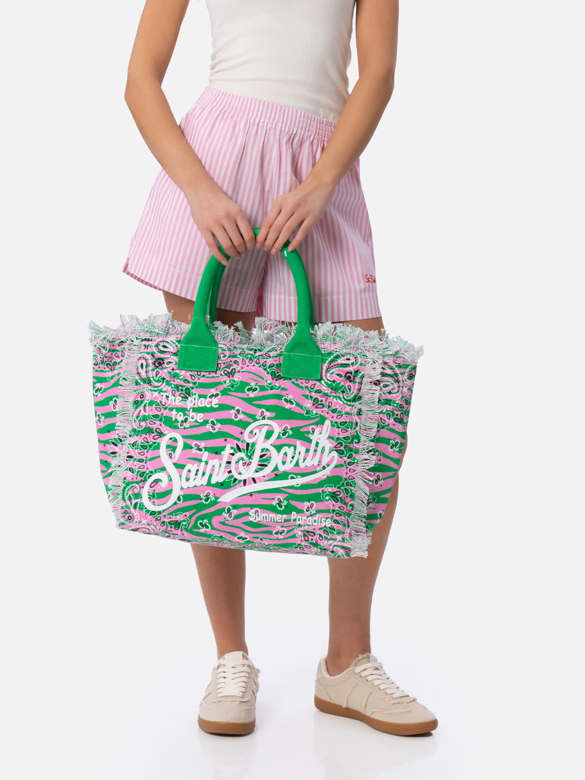 Borsa tote in tela di cotone con stampa zebrata e bandana