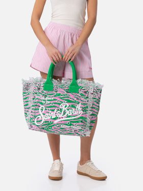 Borsa tote in tela di cotone con stampa zebrata e bandana