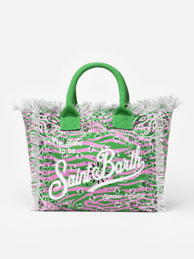 Borsa tote in tela di cotone con stampa zebrata e bandana