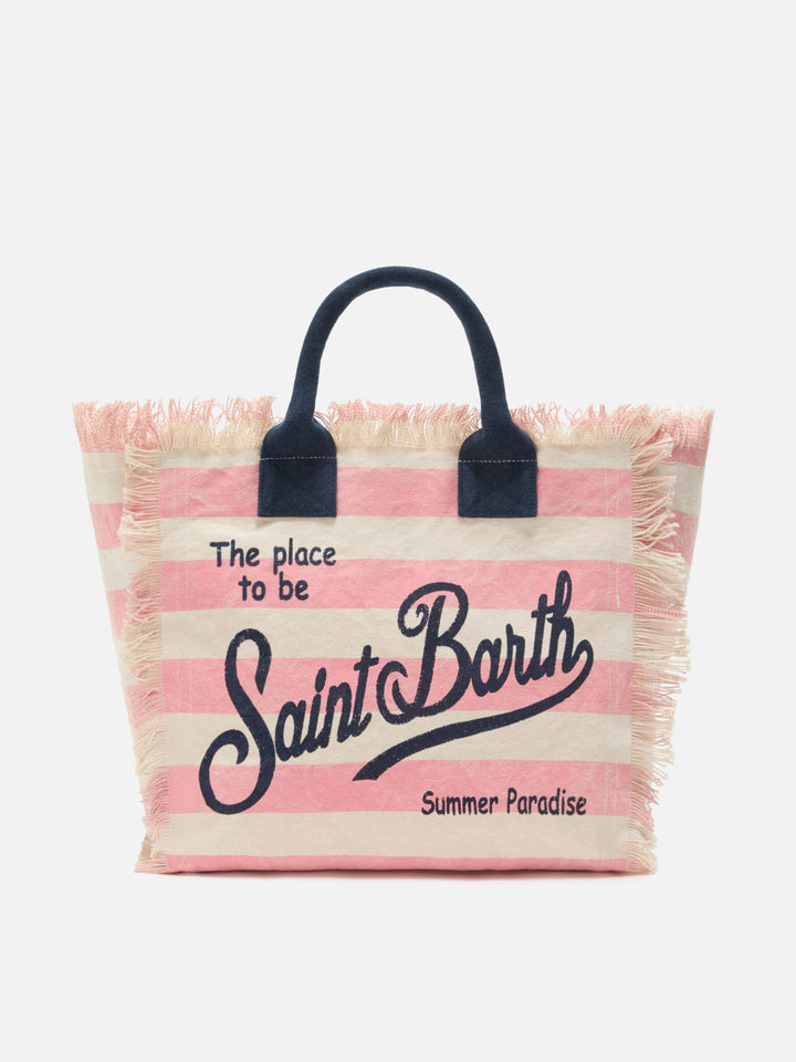 Regular Vanity canvas bag with pink horizontal stripes