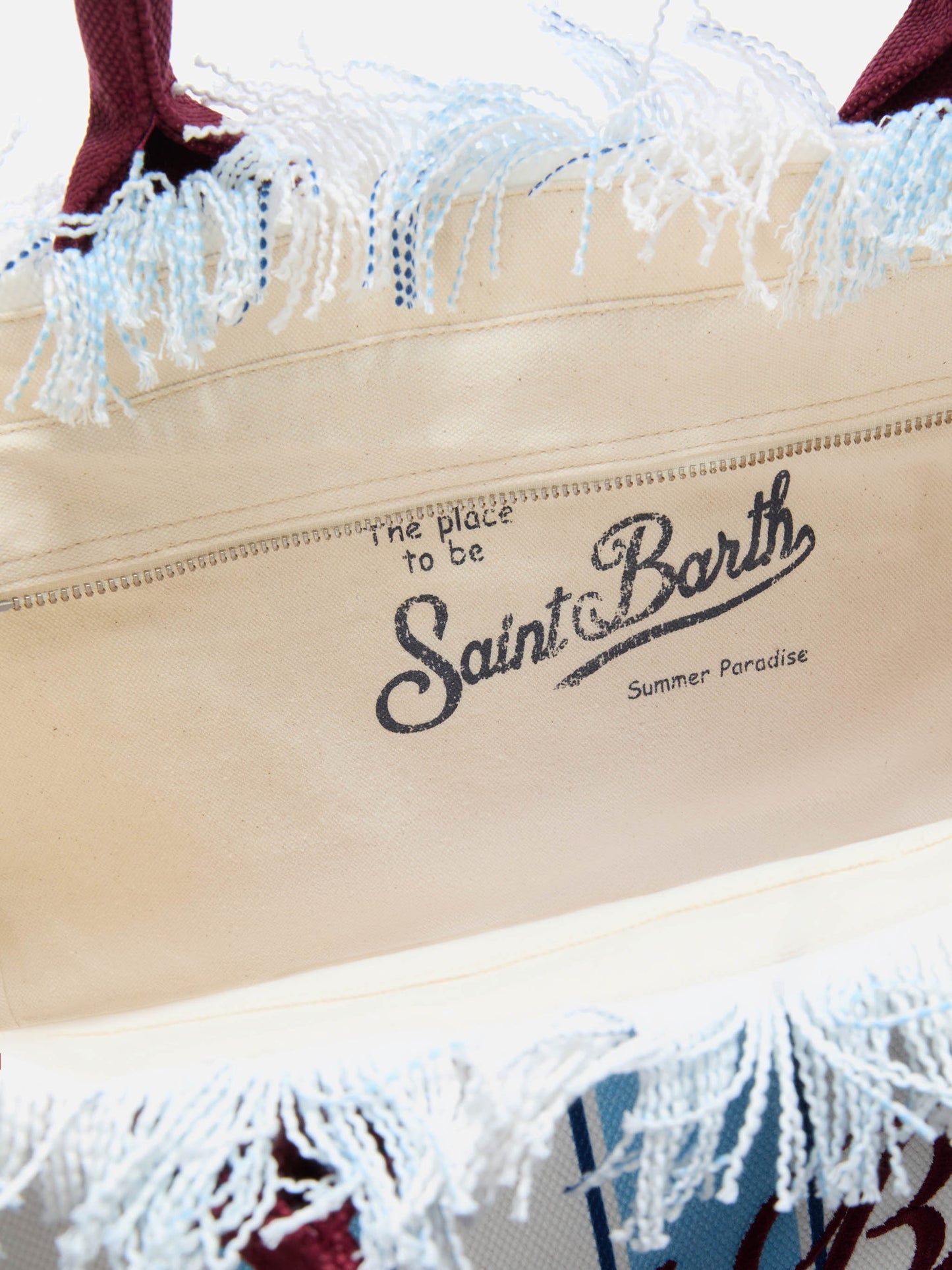 Canvas Vanity regular bag with light blue stripes and bordeaux details