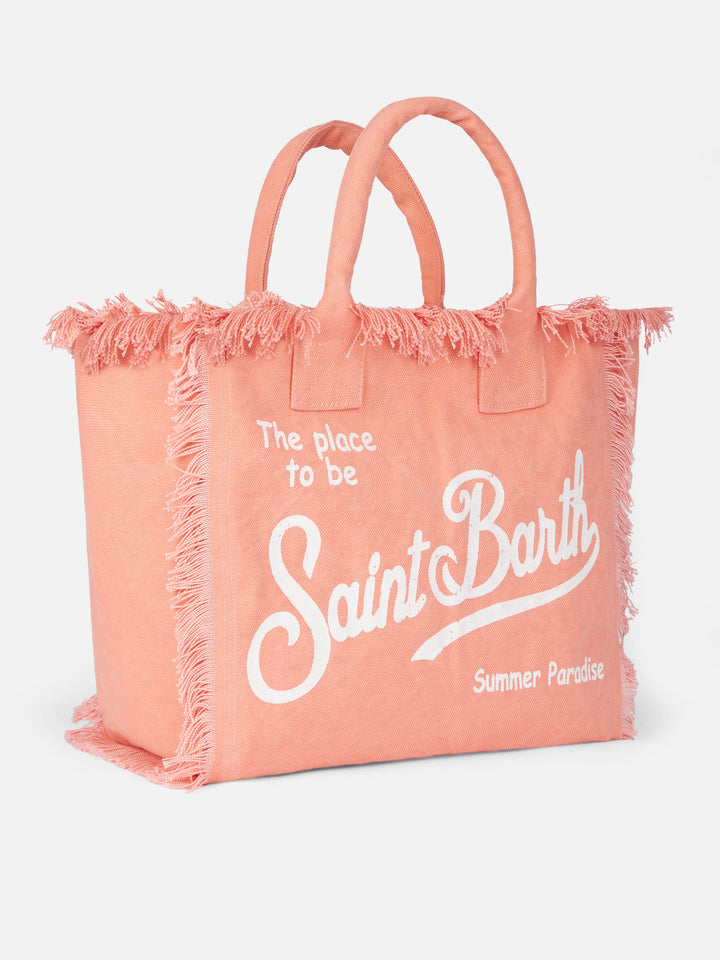 Borsa tote Vanity in tela di cotone color pesca