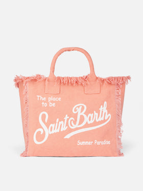 Borsa tote Vanity in tela di cotone color pesca