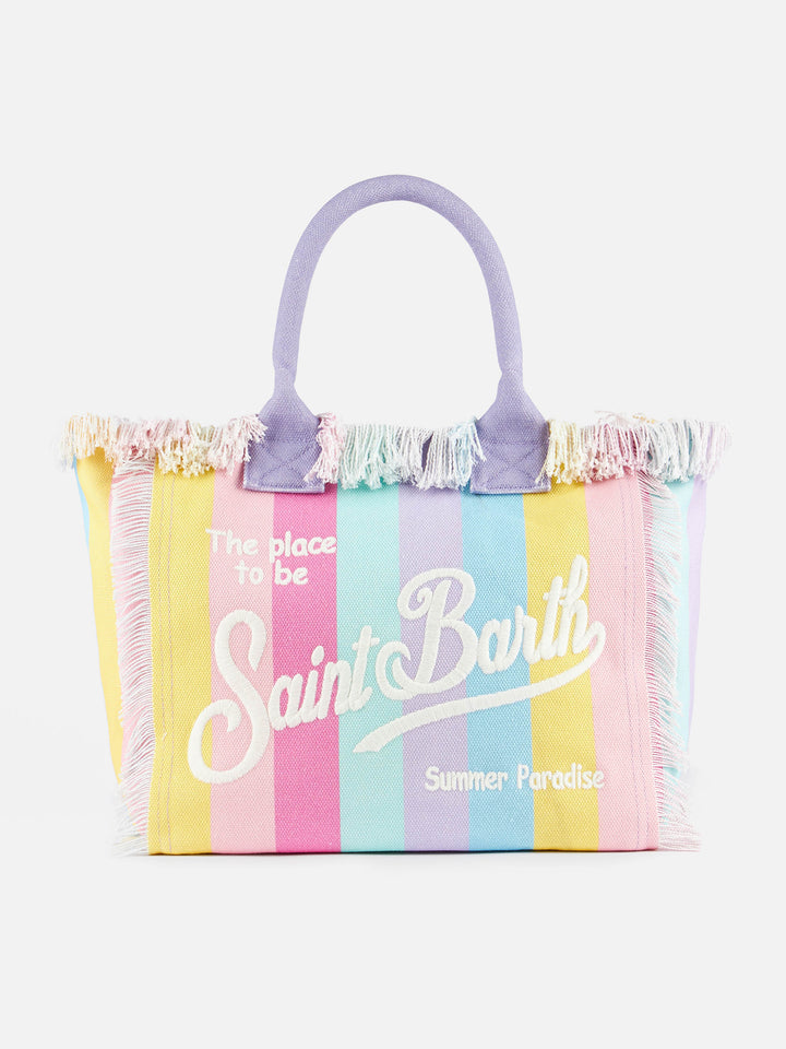Borsa tote Vanity in tela di cotone a righe multicolor