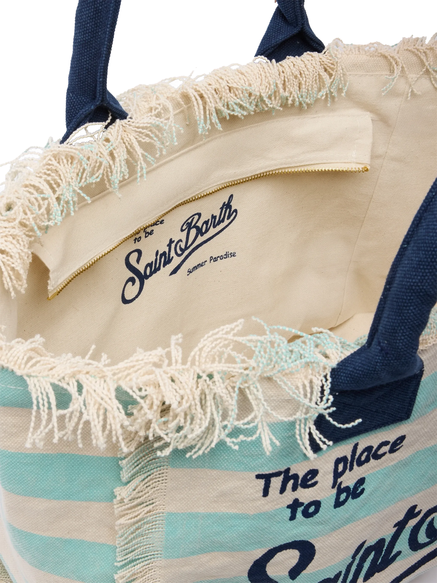 Cotton canvas Vanity tote bag with water green striped print - MC2 Saint Barth