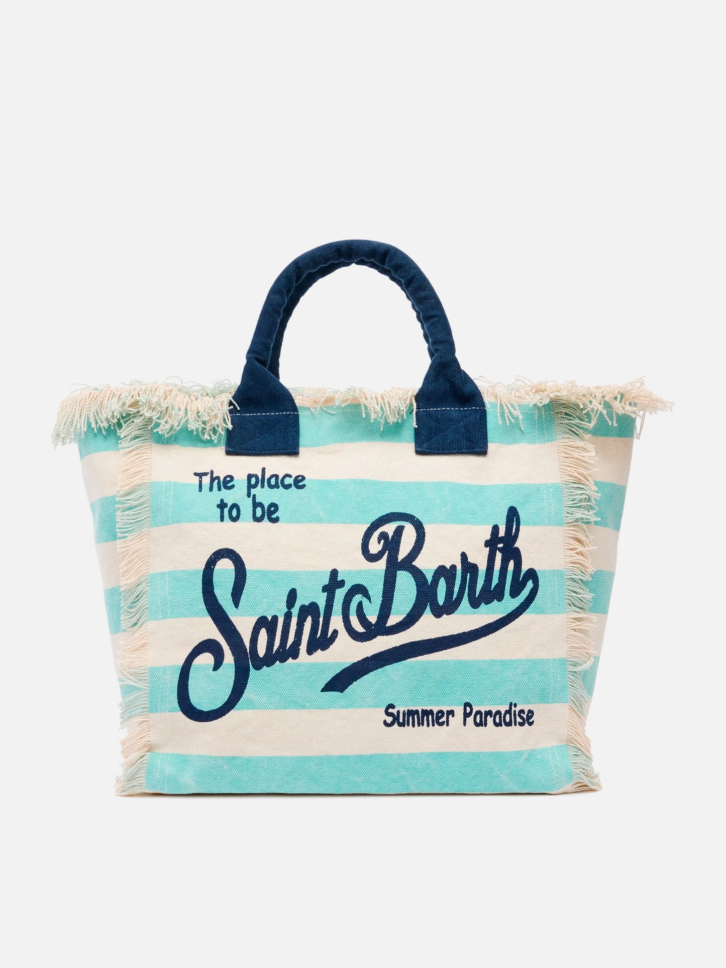 Cotton canvas Vanity tote bag with water green striped print