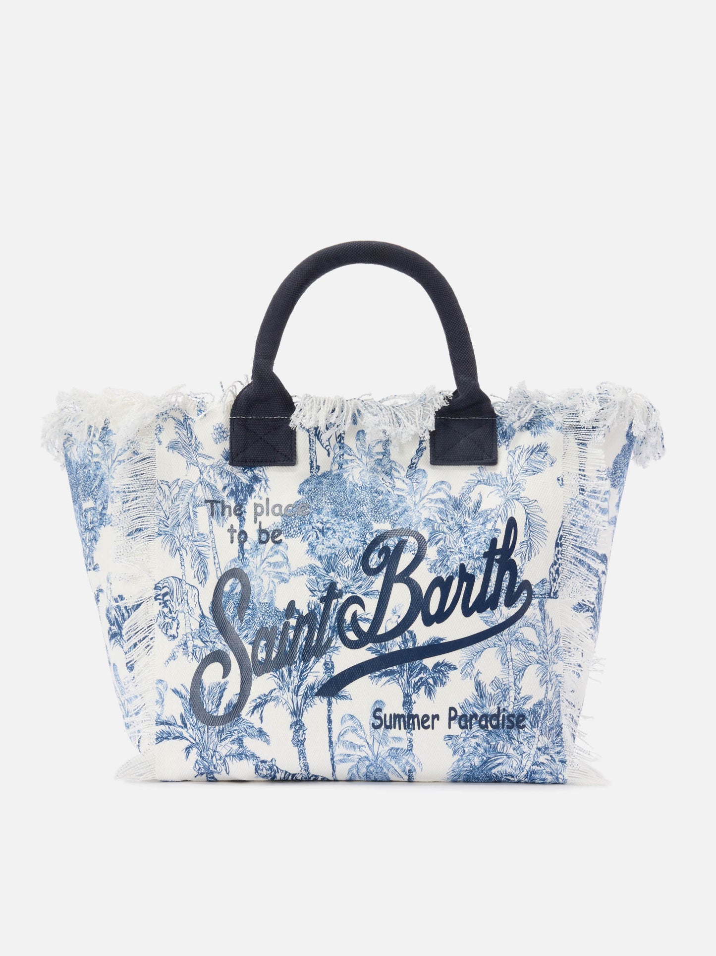 Sac Vanity classique en toile avec imprimé toile de Jouy bleu 