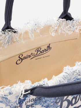 Sac Vanity classique en toile avec imprimé toile de Jouy bleu 