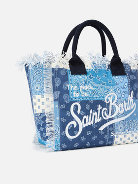 Regular Vanity canvas bag with blue bandana patchwork print