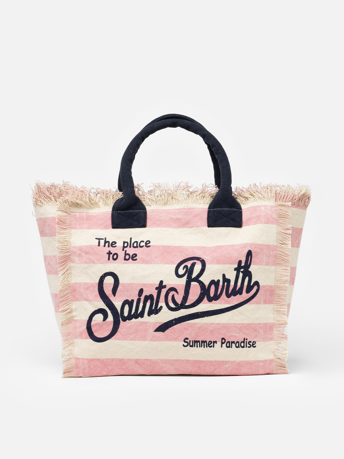 Cotton canvas Vanity tote bag with pink striped print - MC2 Saint Barth