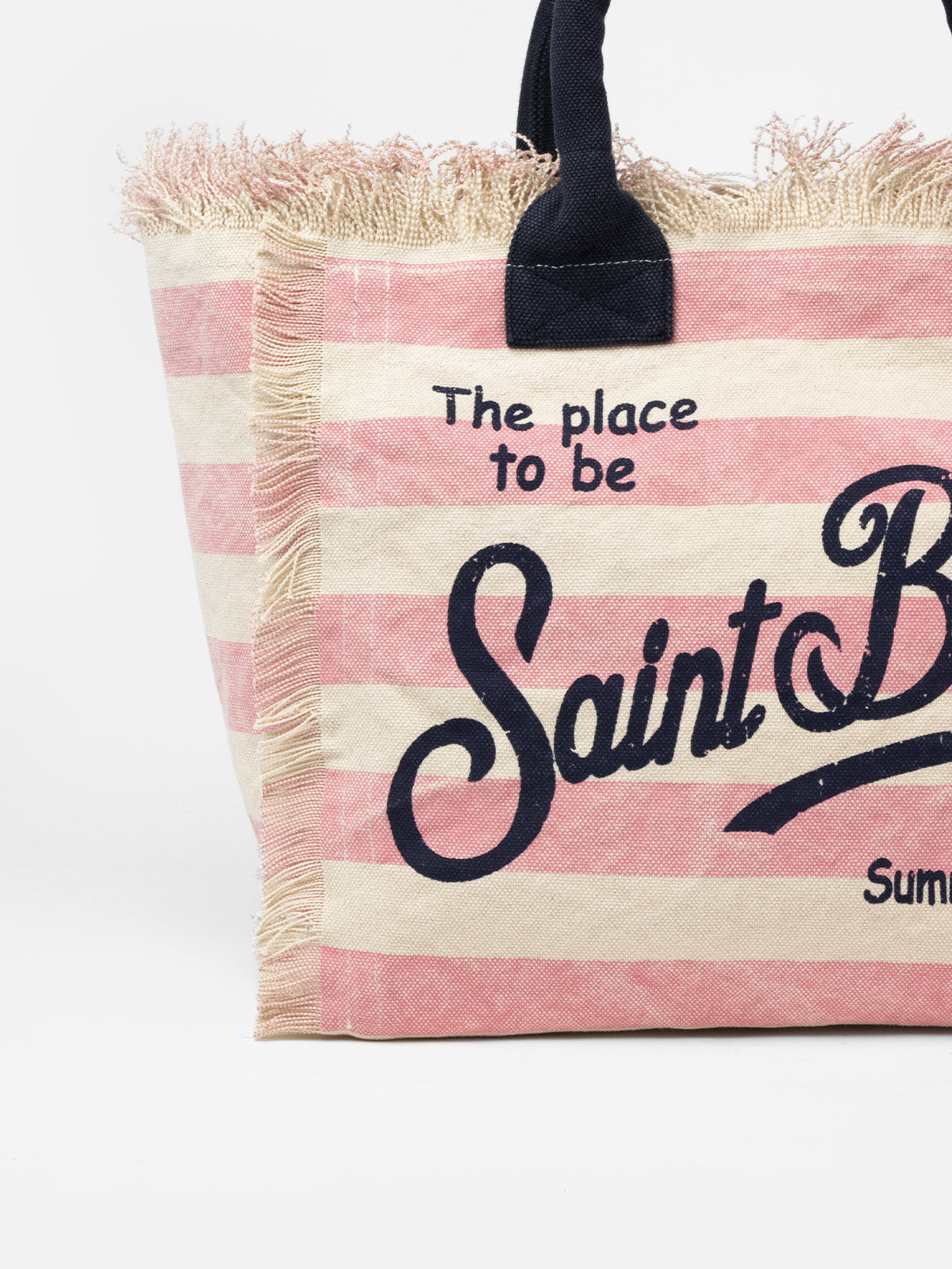 Cotton canvas Vanity tote bag with pink striped print - MC2 Saint Barth