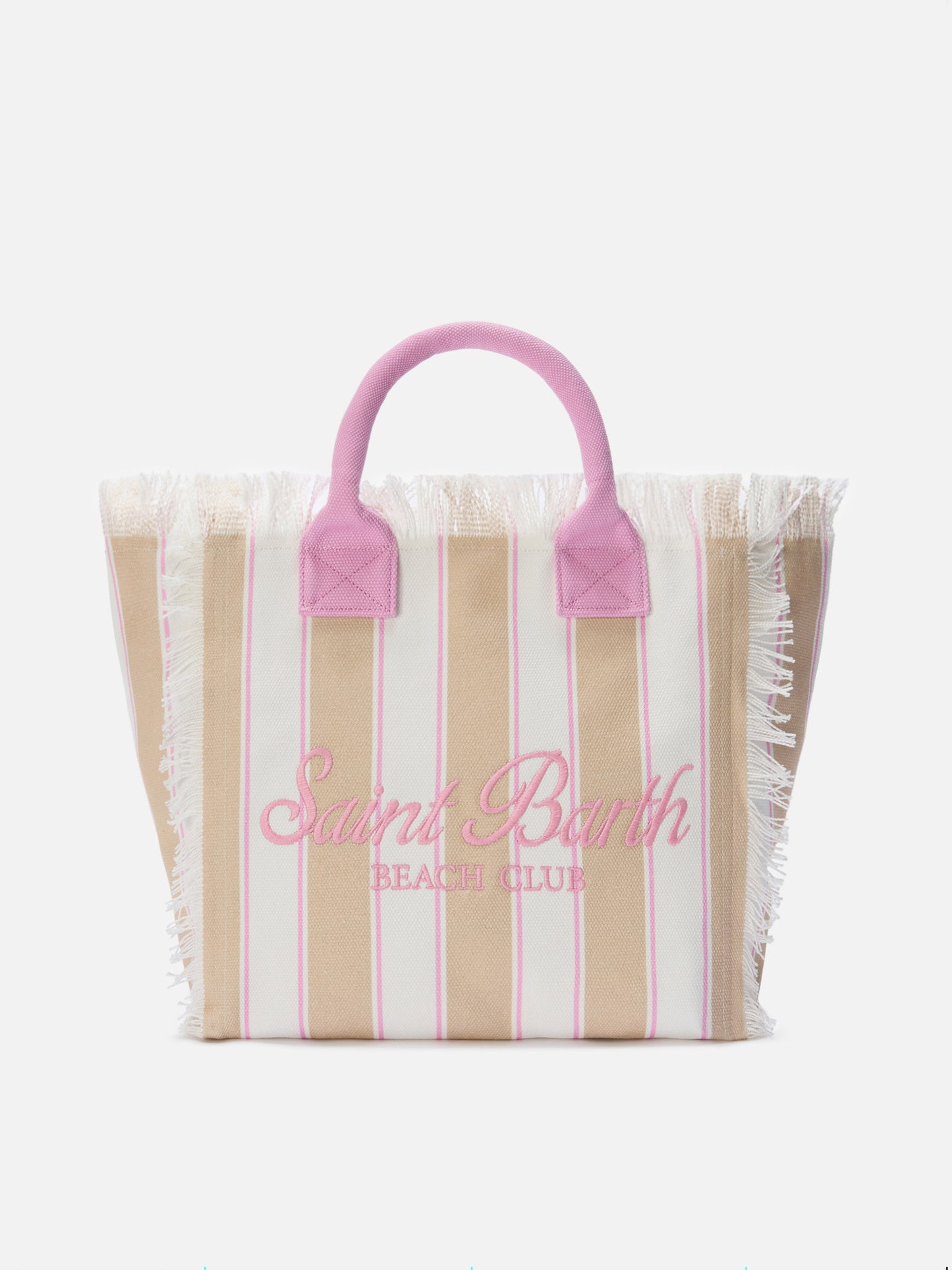 Regular Vanity canvas bag with beige vertical stripes