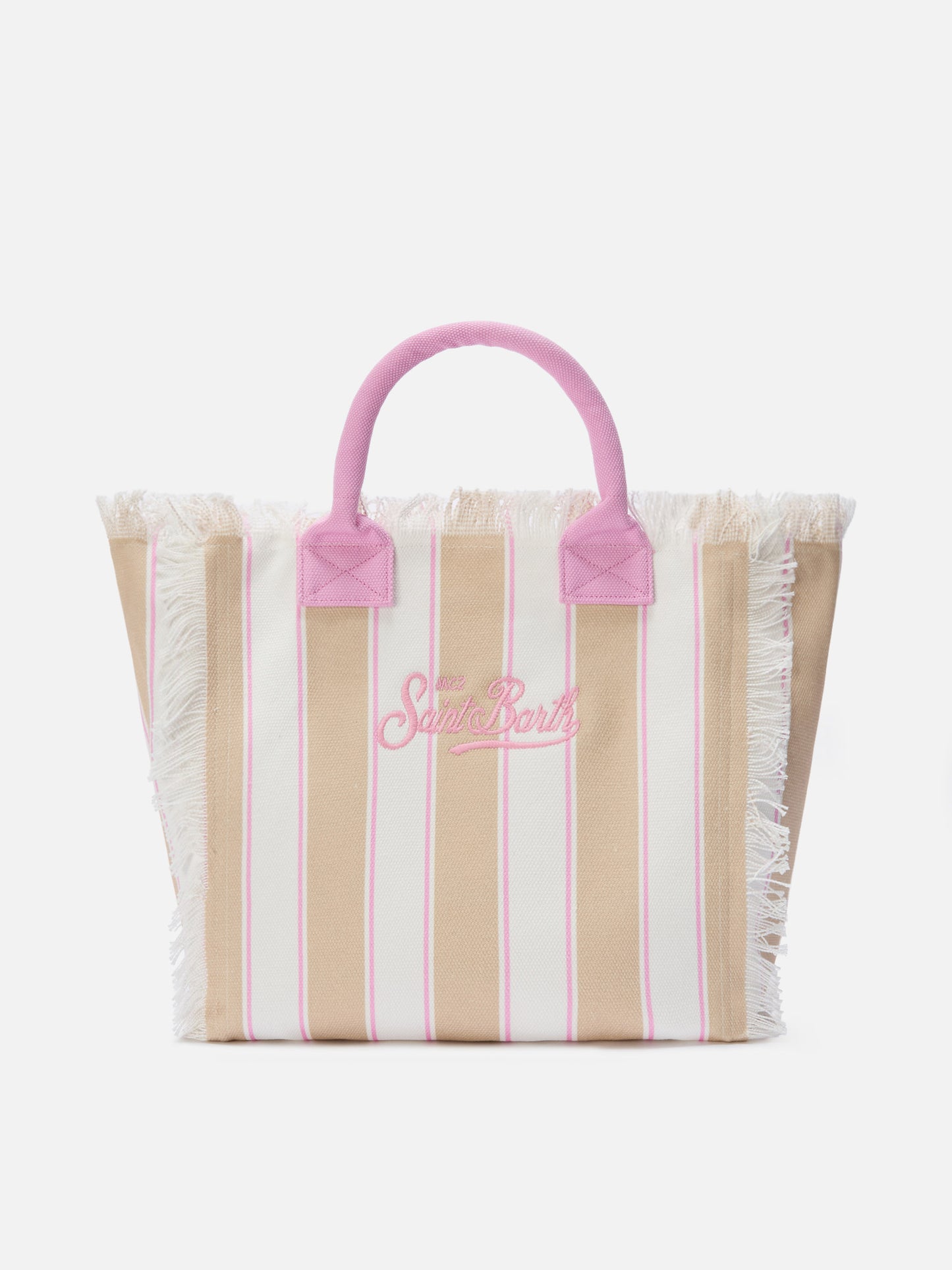 Regular Vanity canvas bag with beige vertical stripes