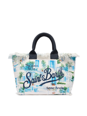 Cotton canvas Vanity tote bag with Greek windows print | AI CO-CREATED DESIGN BY RICKDICK - POWERED BY RED-EYE - MC2 Saint Barth