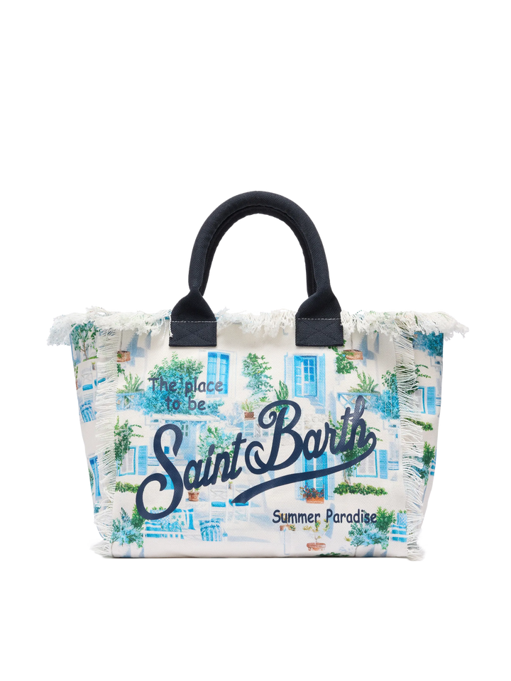 Cotton canvas Vanity tote bag with Greek windows print | AI CO-CREATED DESIGN BY RICKDICK - POWERED BY RED-EYE - MC2 Saint Barth