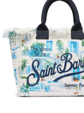 Cotton canvas Vanity tote bag with Greek windows print | AI CO-CREATED DESIGN BY RICKDICK - POWERED BY RED-EYE - MC2 Saint Barth