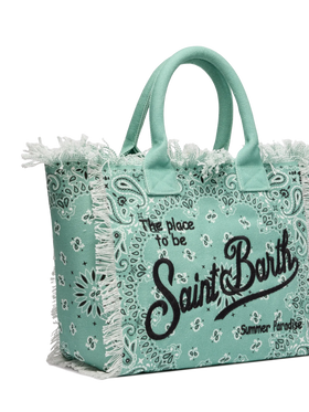 Sage green cotton canvas Vanity tote bag with badanna print - MC2 Saint Barth