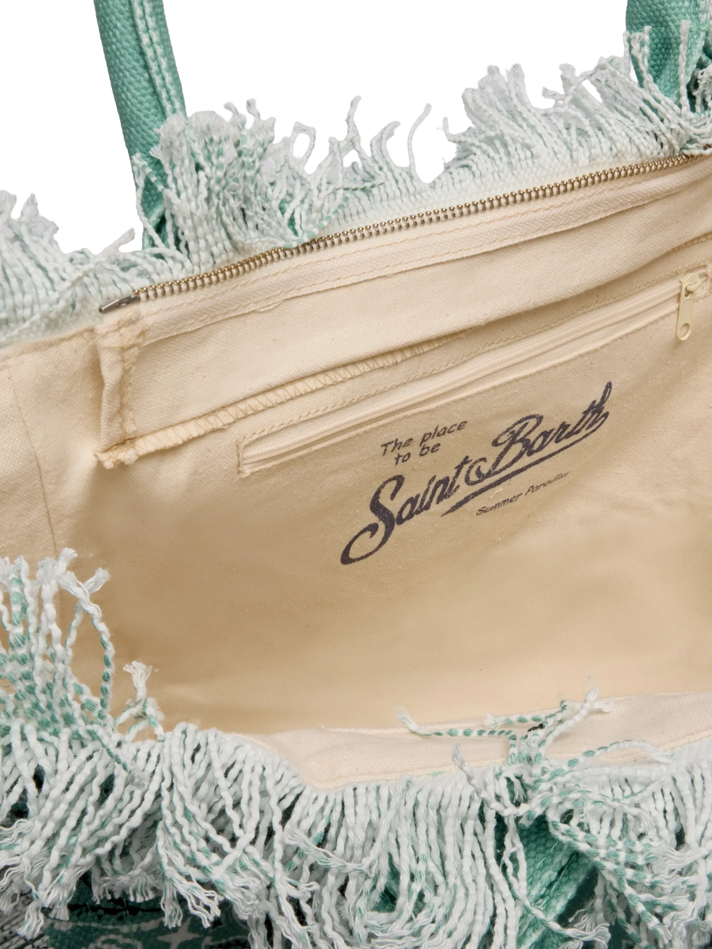 Sage green cotton canvas Vanity tote bag with badanna print - MC2 Saint Barth