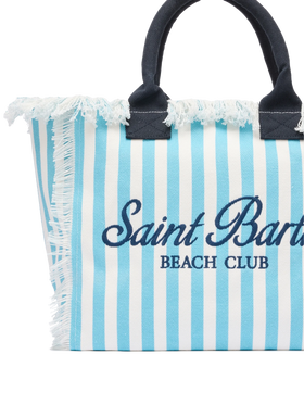 Cotton canvas Vanity tote bag with light blue striped print - MC2 Saint Barth