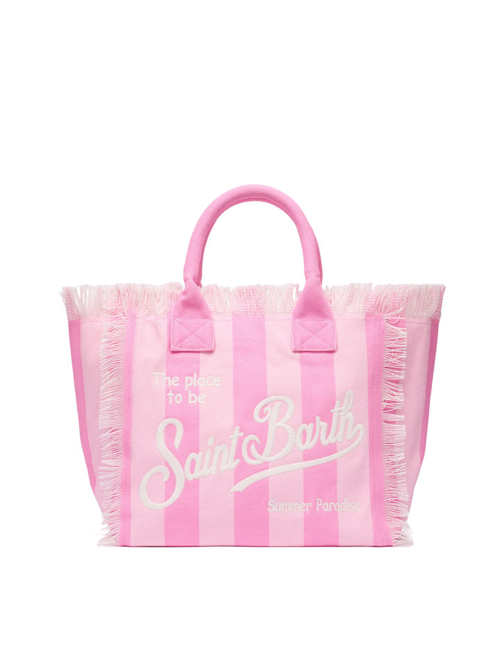 Cotton canvas Vanity tote bag with pink striped print - MC2 Saint Barth