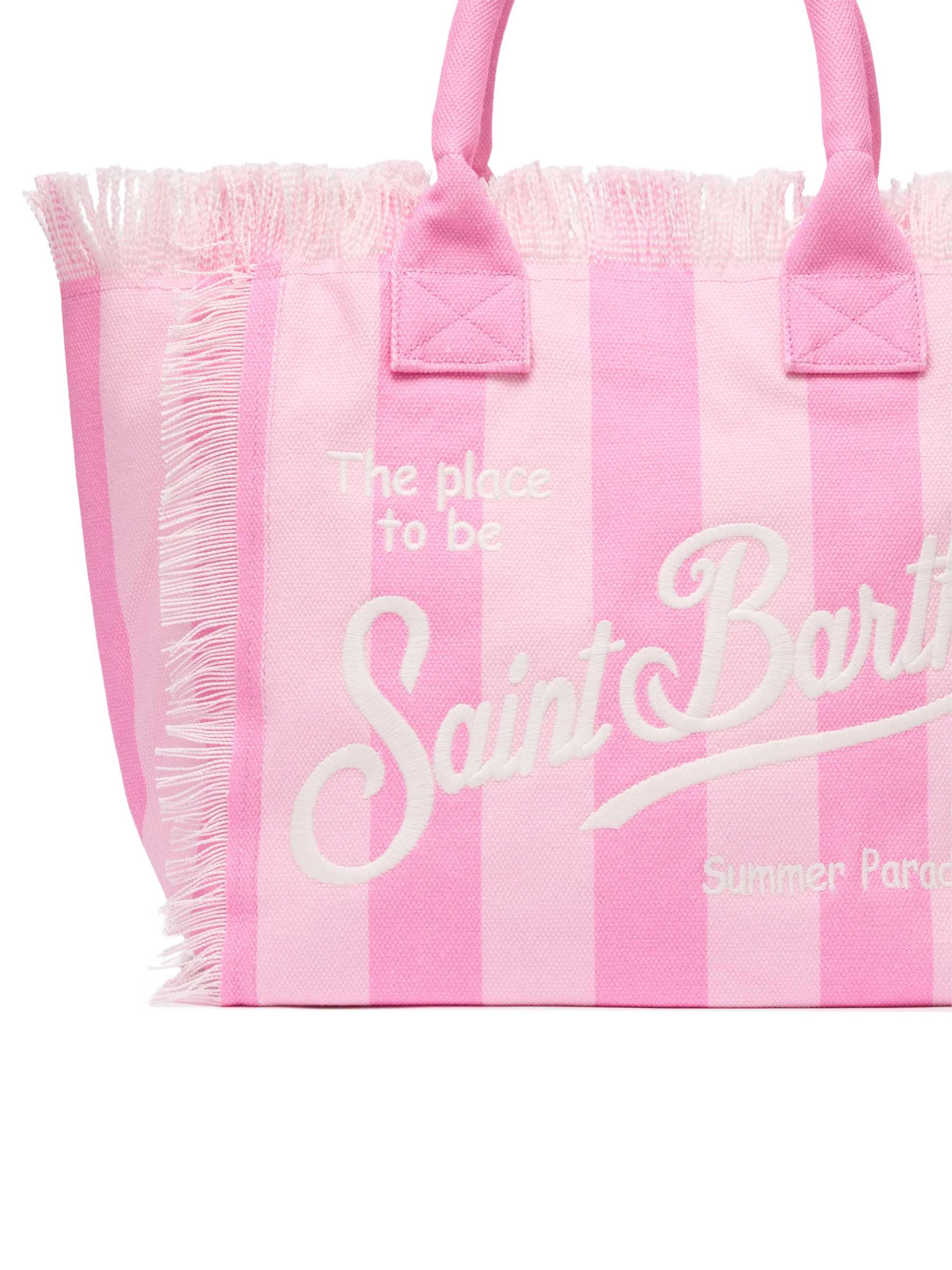 Cotton canvas Vanity tote bag with pink striped print - MC2 Saint Barth