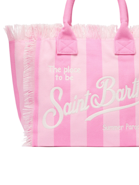 Cotton canvas Vanity tote bag with pink striped print - MC2 Saint Barth