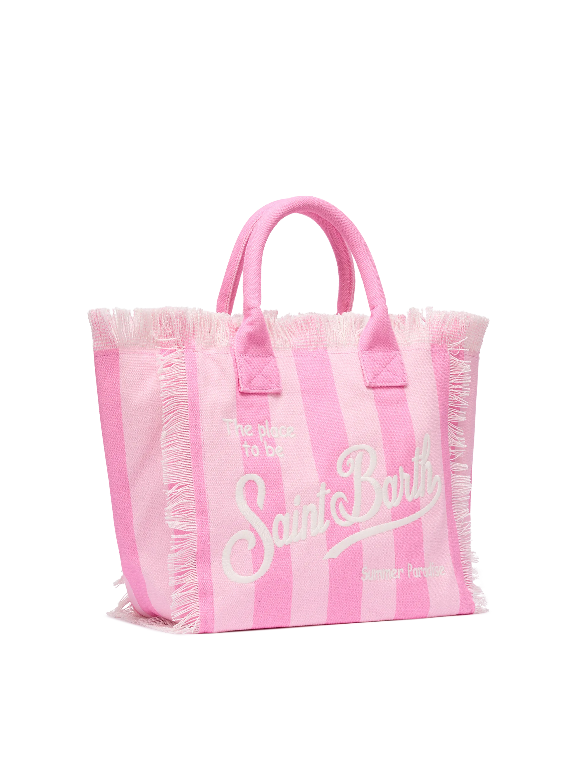 Cotton canvas Vanity tote bag with pink striped print - MC2 Saint Barth