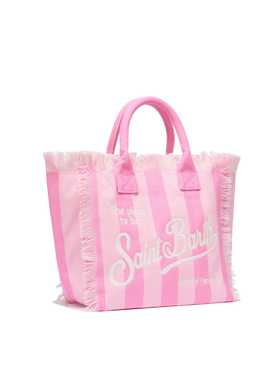 Cotton canvas Vanity tote bag with pink striped print - MC2 Saint Barth