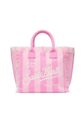 Cotton canvas Vanity tote bag with pink striped print - MC2 Saint Barth