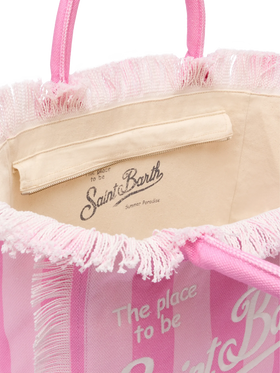 Cotton canvas Vanity tote bag with pink striped print - MC2 Saint Barth