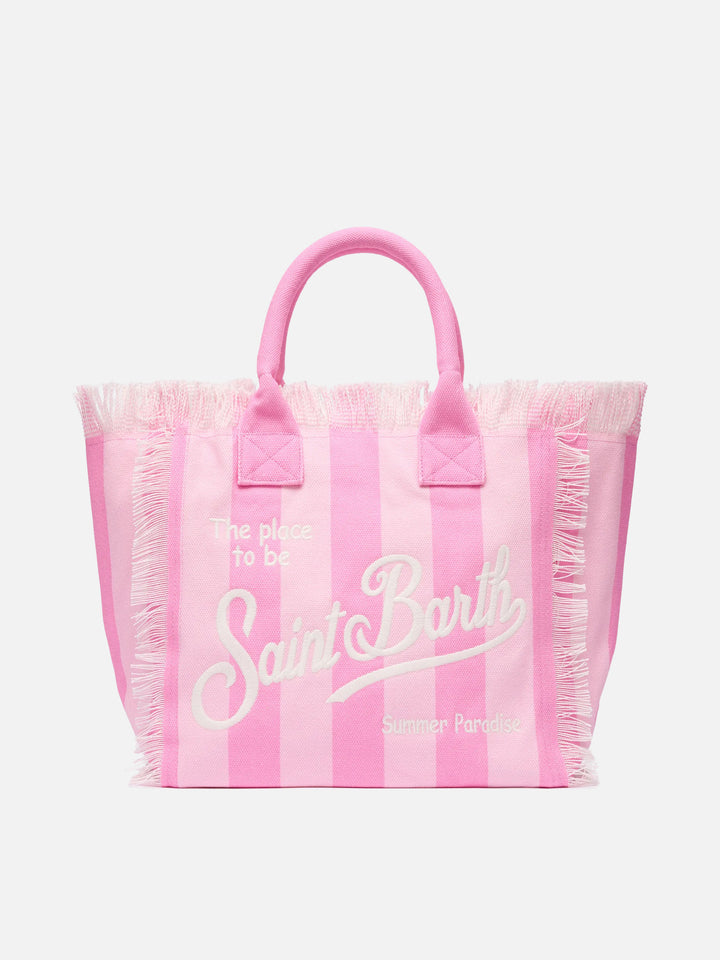Cotton canvas Vanity tote bag with pink striped print