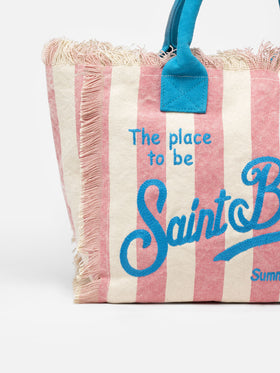 Pink striped cotton canvas Vanity tote bag