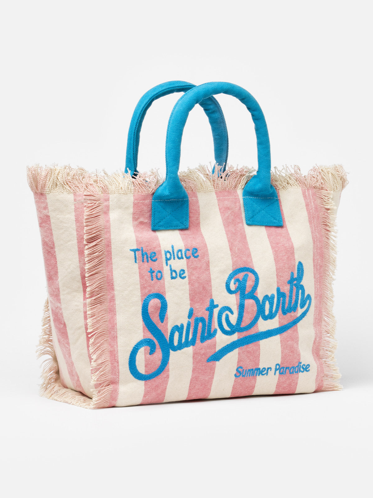 Pink striped cotton canvas Vanity tote bag