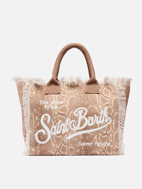 Cotton canvas Vanity tote bag with snake skin  print