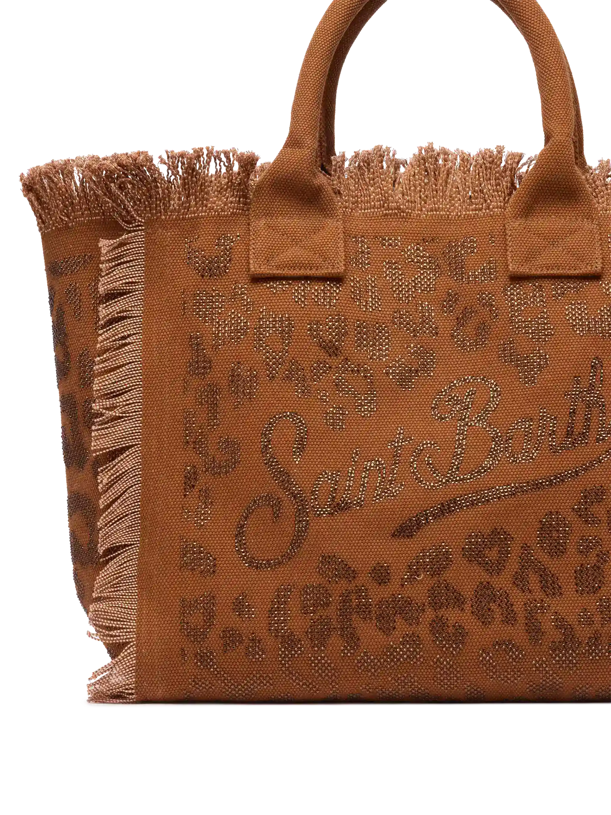Brown cotton canvas Vanity tote bag with leopard rhinestone embellishment - MC2 Saint Barth