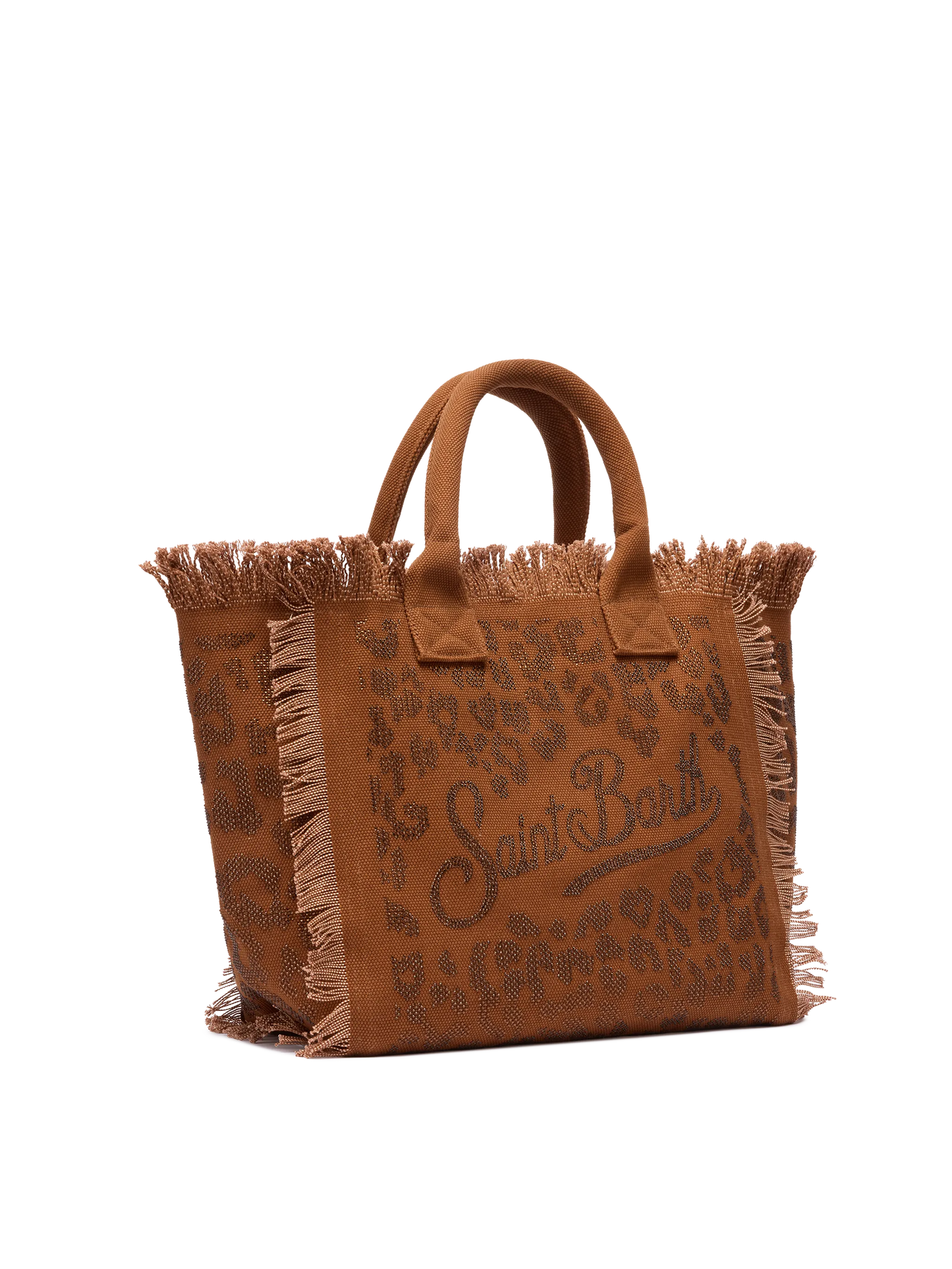 Brown cotton canvas Vanity tote bag with leopard rhinestone embellishment - MC2 Saint Barth