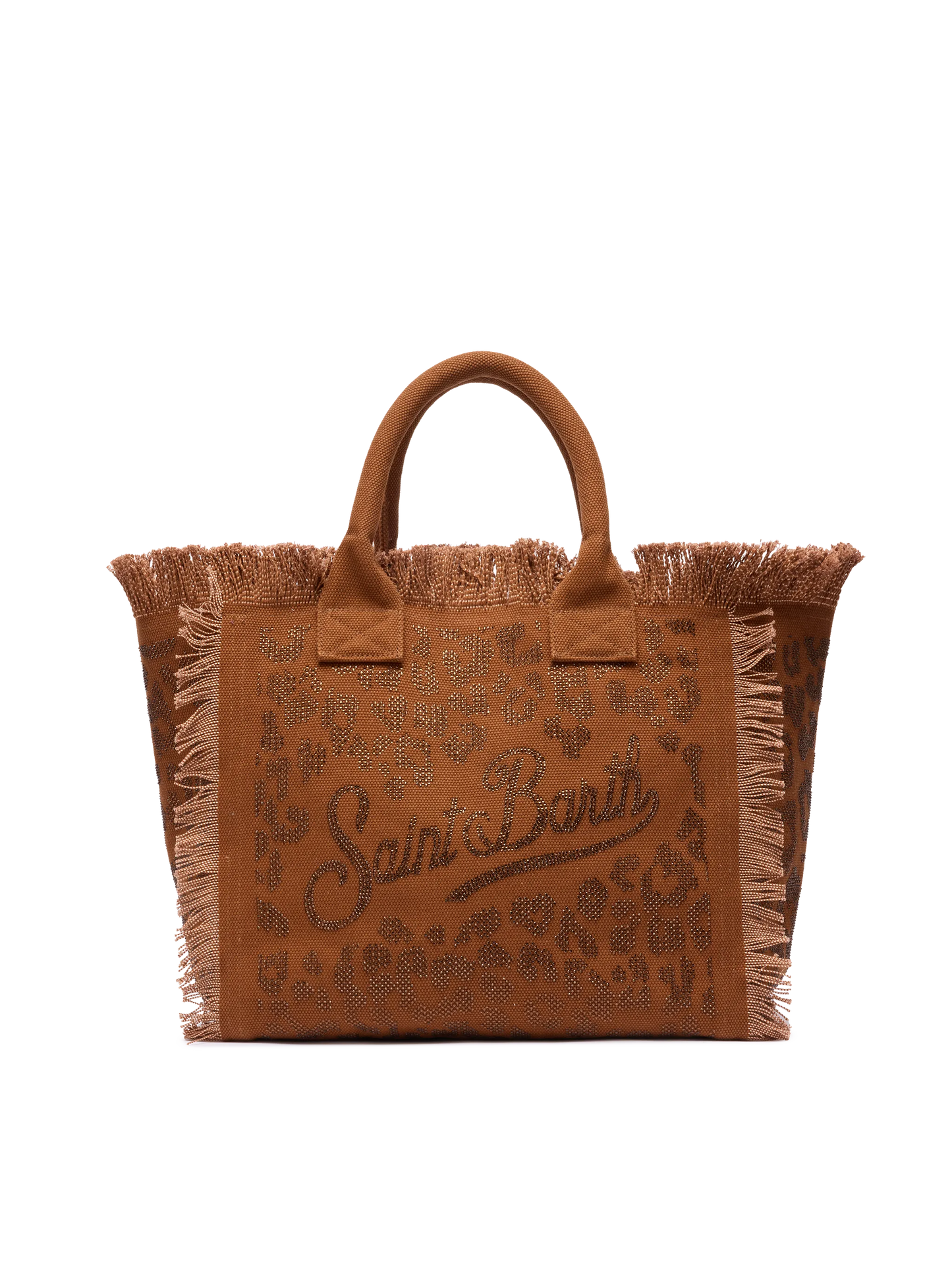 Brown cotton canvas Vanity tote bag with leopard rhinestone embellishment - MC2 Saint Barth