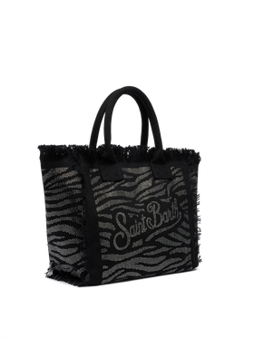 Black cotton canvas Vanity tote bag with zebra rhinestone embellishment - MC2 Saint Barth