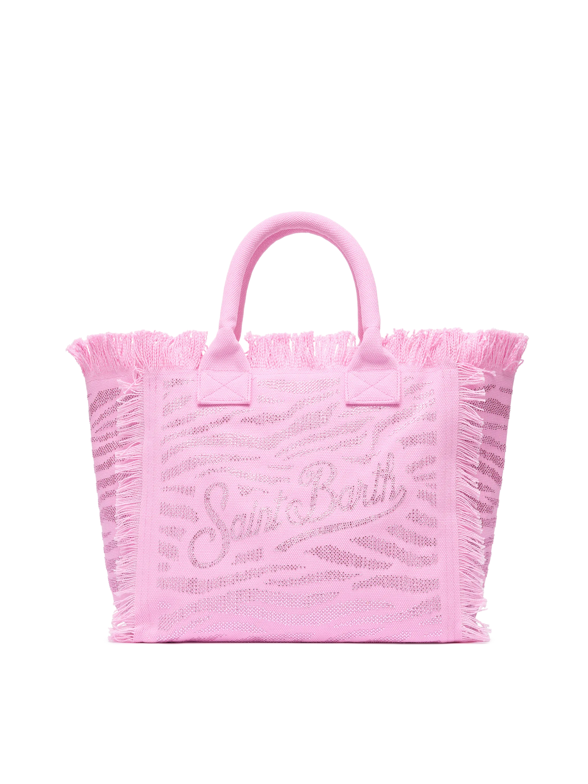 Pink cotton canvas Vanity tote bag with zebra rhinestone embellishment - MC2 Saint Barth