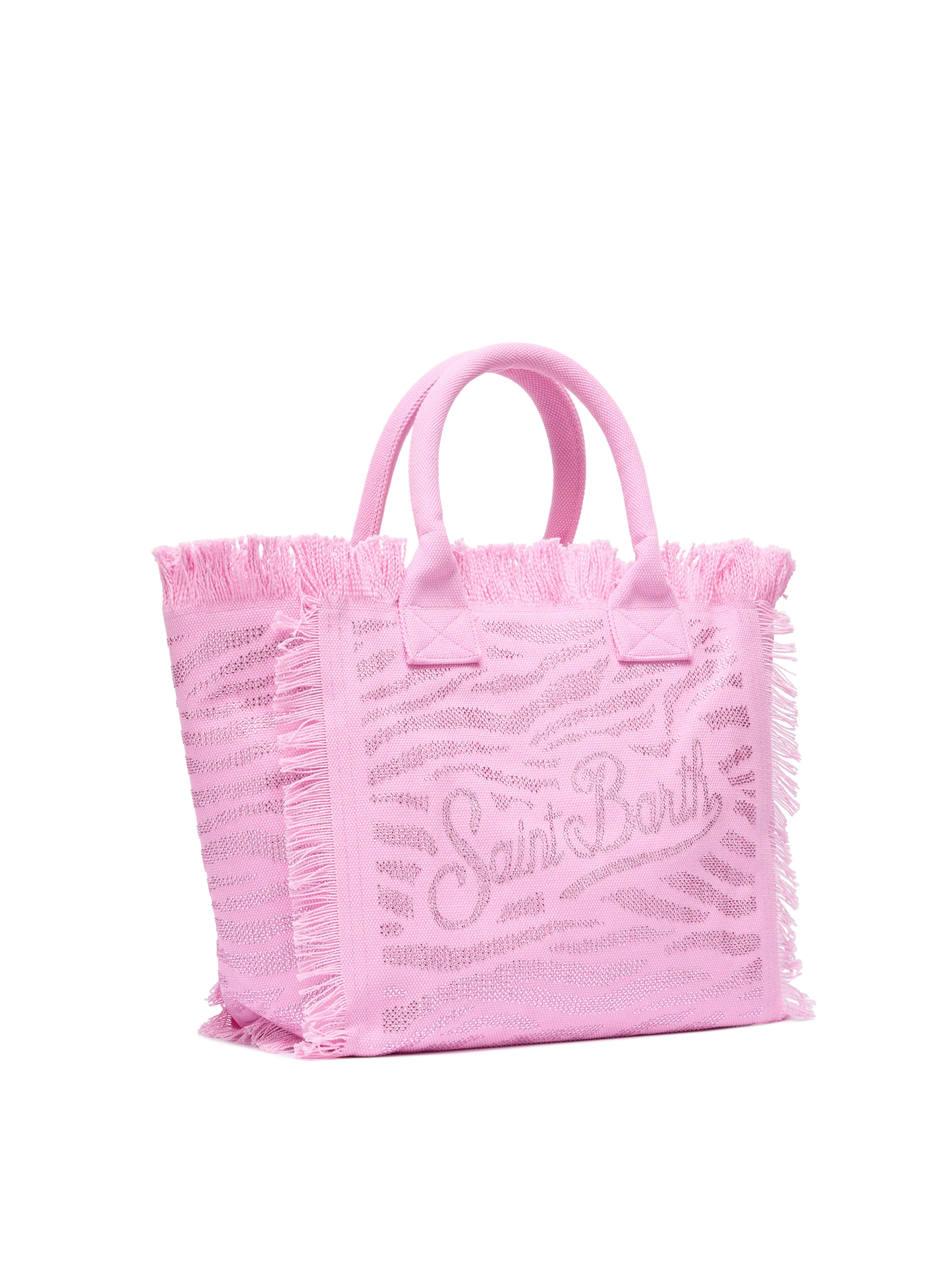 Pink cotton canvas Vanity tote bag with zebra rhinestone embellishment - MC2 Saint Barth