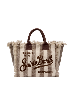 Cotton canvas Vanity tote bag with brown striped print - MC2 Saint Barth