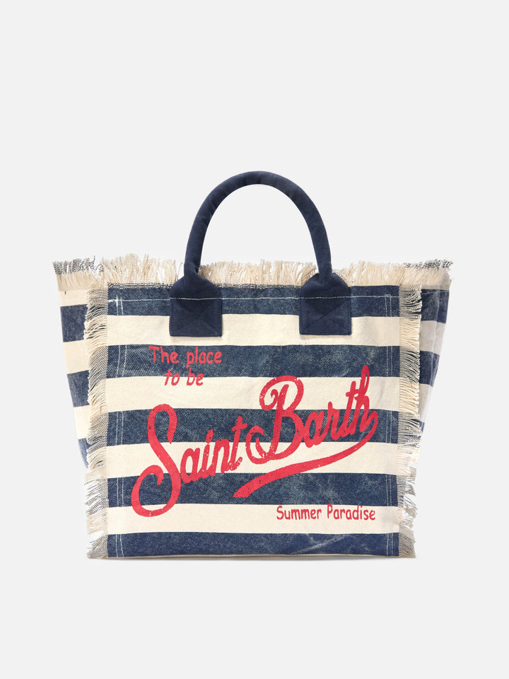 Blue canvas Vanity regular bag with horizontal stripes