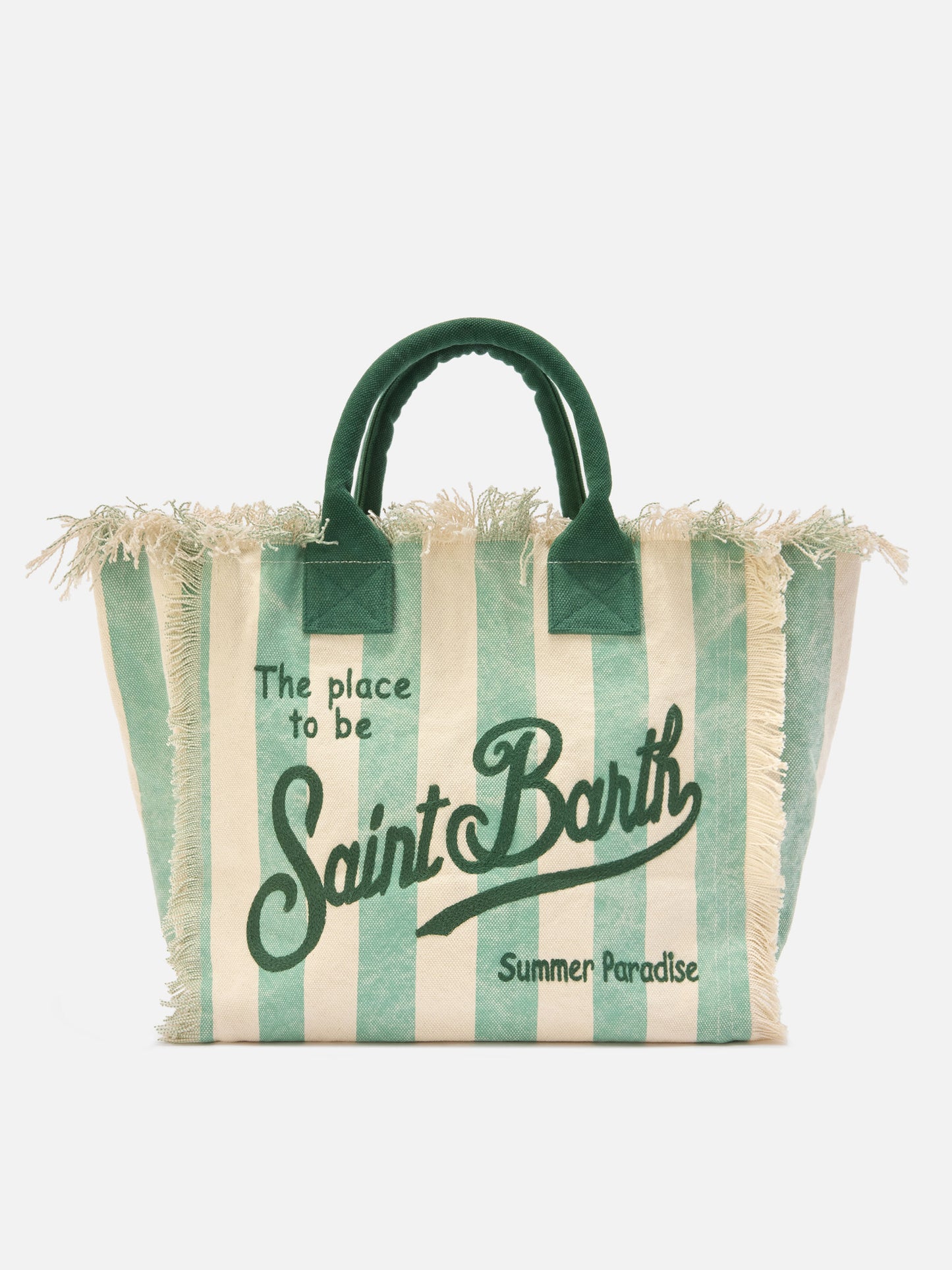 Vanity regular bag en toile vert clair à rayures verticales 