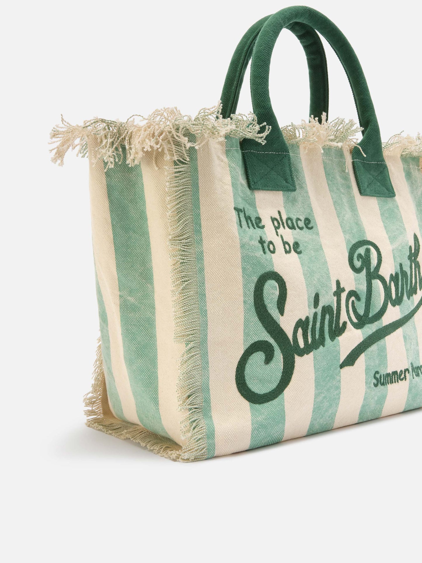 Vanity regular bag en toile vert clair à rayures verticales 