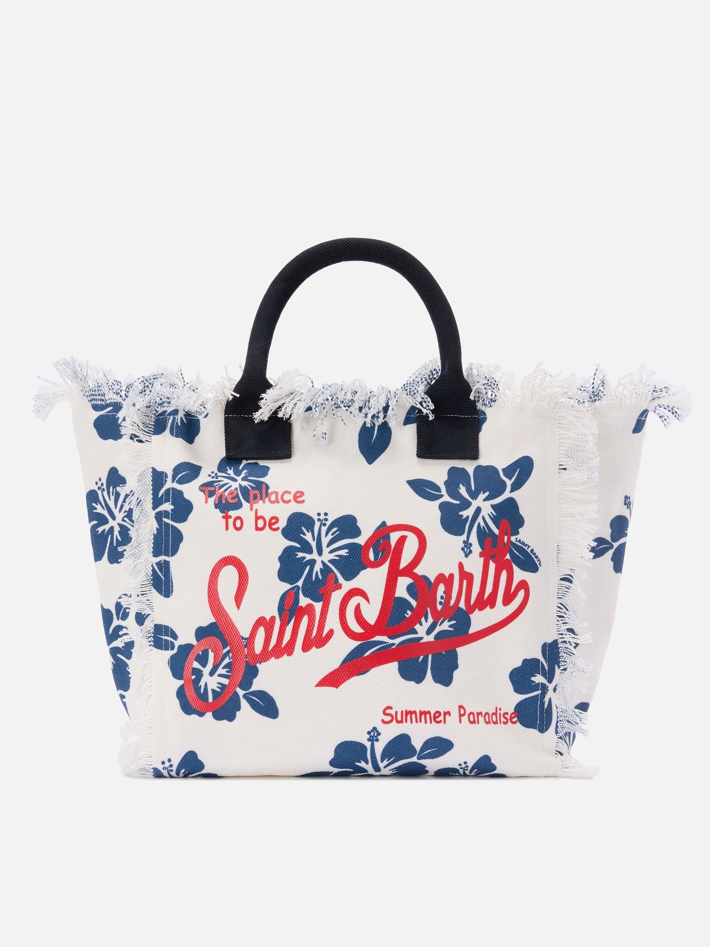 White canvas Vanity regular bag with hibiscus print