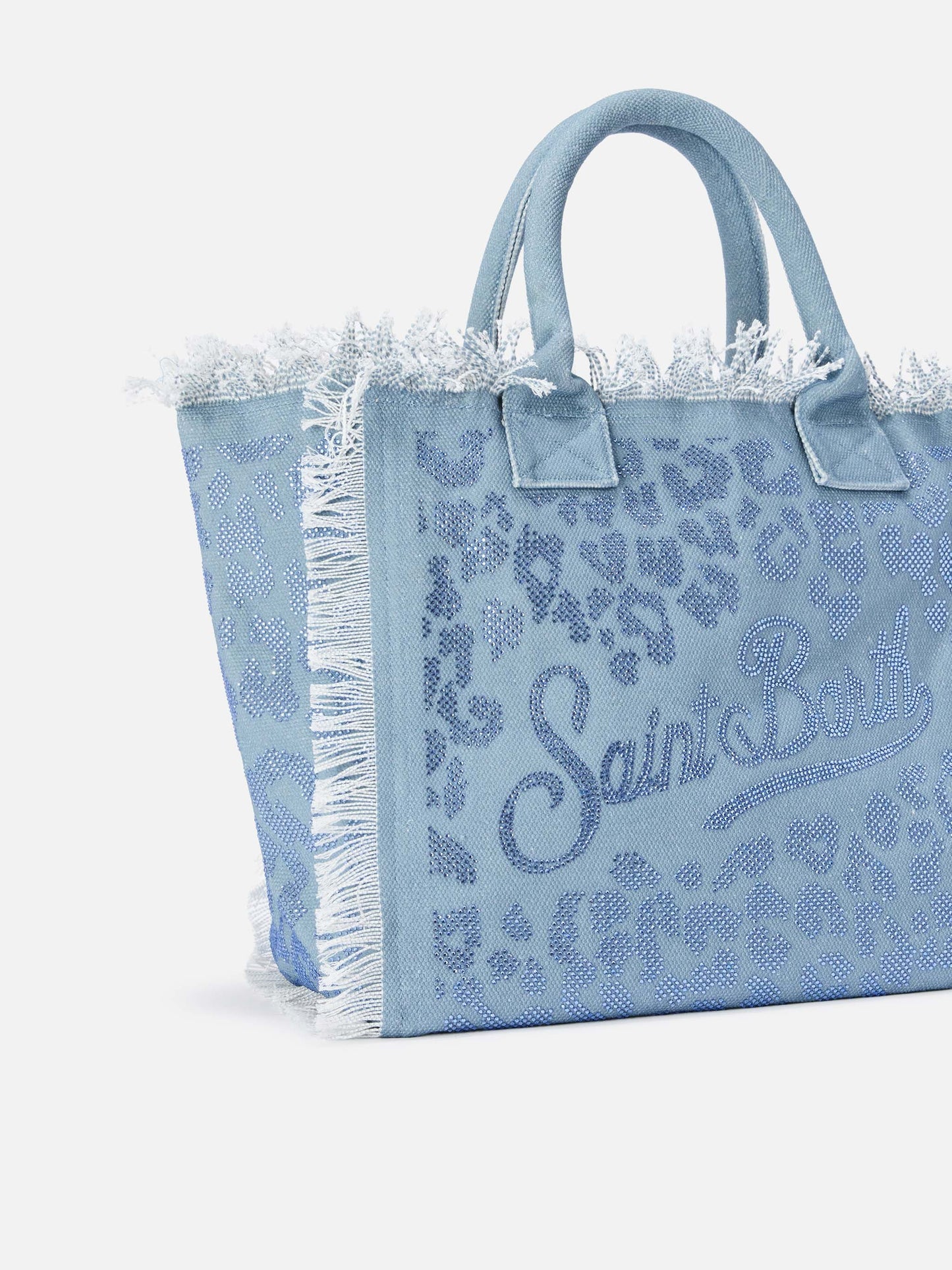 Blue Regular Vanity canvas bag in leopard print with rhinestones