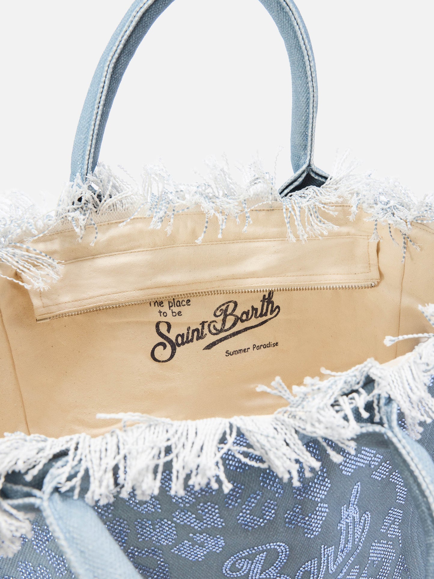 Blue Regular Vanity canvas bag in leopard print with rhinestones