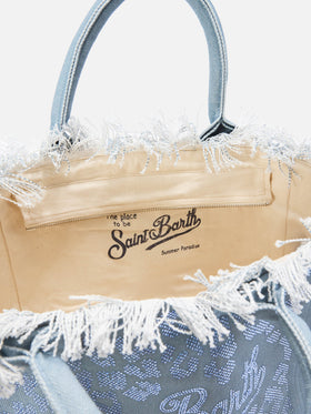 Blue Regular Vanity canvas bag in leopard print with rhinestones