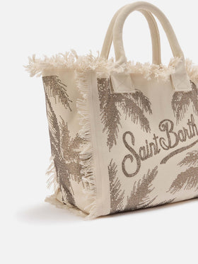 Canvas Vanity regular bag with palm print with rhinestones